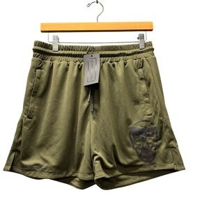 Gymreapers Mesh Shorts Mens L Core Skull Graphic Olive Green Activewear NEW